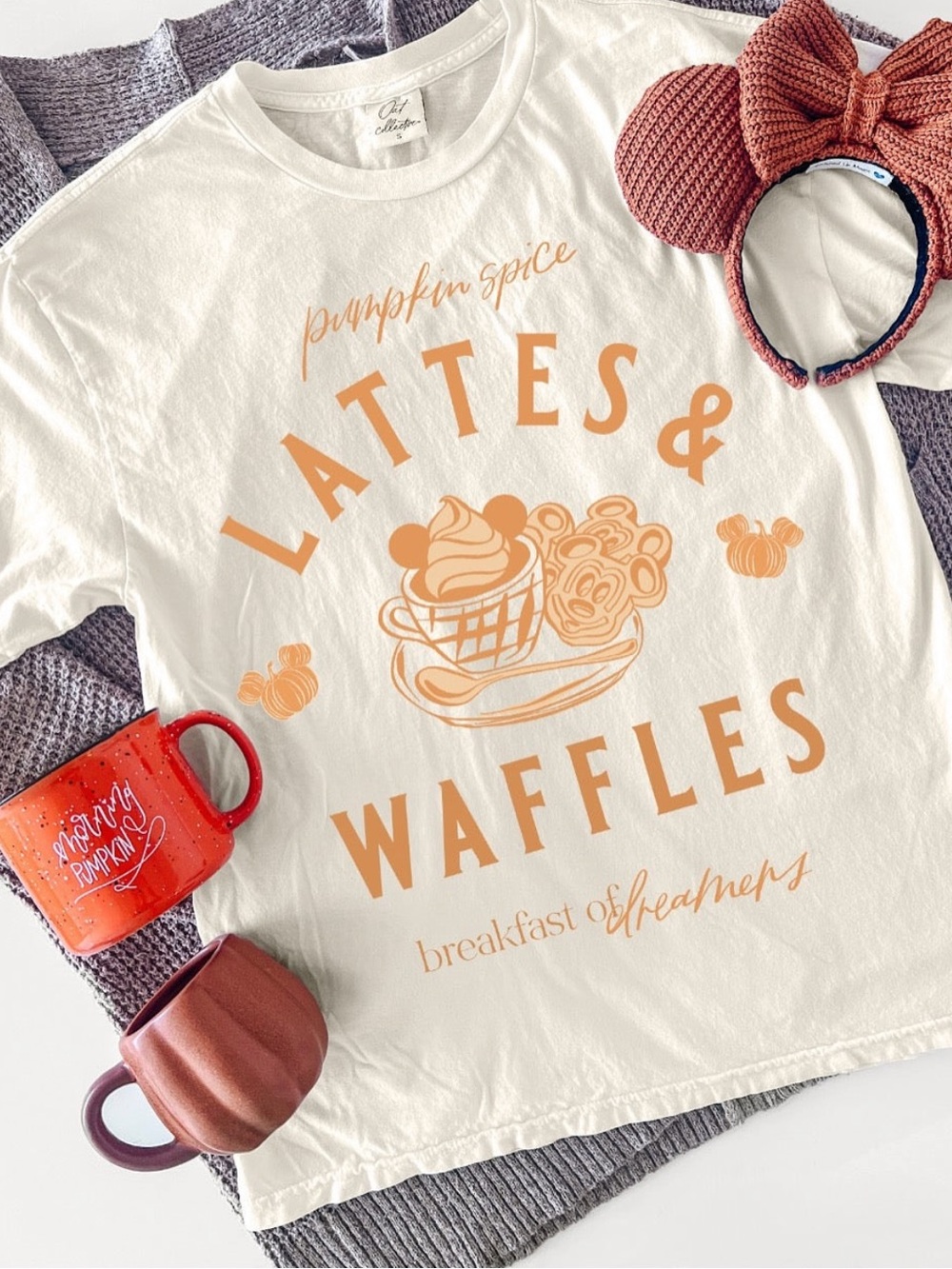 Disney Mickey Mouse Waffle Pumpkin Spice Inspired “Waffles & Lattes” Fall Shirt